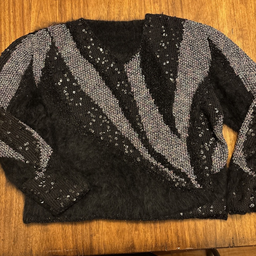 Handknit Anny‎ Blatt Design & Yarn Black Fiber Art Petite Sm Sweater Vtg  80/90s